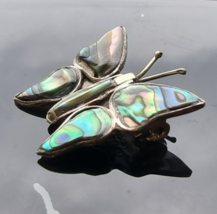 VINTAGE MEXICAN 925 STERLING SILVER MOTHER OF PEARL BUTTERFLY BROOCH PIN - €30,80 EUR
