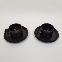 2 Gresline Franco Pozzi Espresso Cups &amp; Saucers Dark Brown 2&quot; Tall Cups - £39.65 GBP