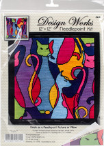 Design Works Needlepoint Kit 12&quot;X12&quot; Colorful Cat Stitched In Yarn. - £23.49 GBP