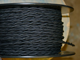 Black Twisted Cotton Covered Wire, Vintage Style Cloth Lamp Cord, Antiqu... - £1.10 GBP