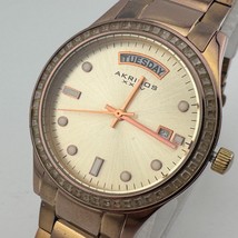 Akribos Quartz Watch Men Rose Gold Tone Steel Sapphire Coated ~ For Part... - €21,95 EUR