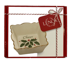Lenox Candy Dish Holiday Cheer Square Fluted Christmas Gold Trim 4.25 in... - $10.86