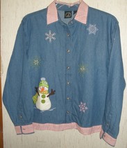 New Womens Lighthouse Apparel L/S &quot;Snowman&quot; Blue J EAN Shirt Size L - £18.69 GBP