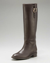 NIB 100% AUTH Salvatore Ferragamo Leather Fersea Gancini 1cm Riding Boots  - £460.48 GBP