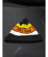 1980&#39;s Ski-Doo Snowmobile Winter Beanie Hat Black, Orange, Yellow, Pom Pom  - $29.63