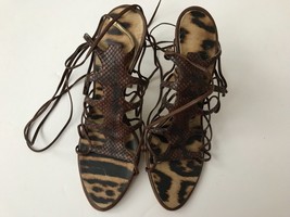 ROBERTO CAVALLI 36 Strappy Snakeskin stilettos gold heels brown ankle tie shoes - £158.18 GBP