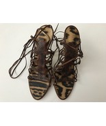 ROBERTO CAVALLI 36 Strappy Snakeskin stilettos gold heels brown ankle ti... - £158.48 GBP