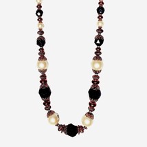 Women&#39;s Black Gold &amp; Pearl Long Beaded Necklace - £14.00 GBP