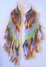 Vintage Southwestern Loom Seed Beaded Fringe Long Dangle Drop Earrings Colorful - £9.63 GBP