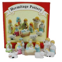 90s Vintage Hermitage Pottery Mini Nativity Set Hand Painted Porcelain S... - $22.75