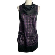 Richard Chai for Target Shift Dress M Black Plaid Cowl Neck Pockets Slee... - $23.17