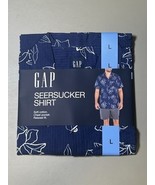 Gap Seersucker Shirt Men’s L Medieval Blue Floral Outline - $31.63 CAD