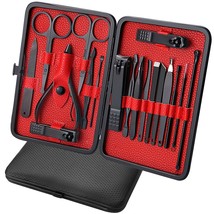 Manicure Set-Stainless Steel (18 Piece Set, Black &amp; Red) - £13.61 GBP