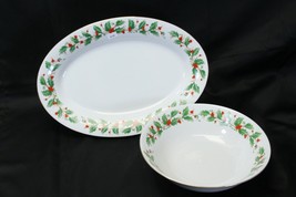 China Pearl Noel Platter and Vegetable Bowl Lot of 2  Brown Stamp - $39.19