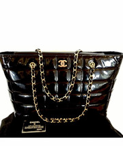 Chanel Large Cc Chocolate Bar Black Patent Leather Tote Handbag 60 ? - £3,073.51 GBP