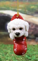 Ebros White Bichon Frise Puppy Dog in The Sock Small Hanging Ornament Figurine - £12.63 GBP