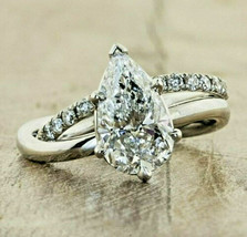 Split Shank Engagement Ring 2.25Ct Pear Cut Diamond 14k White Gold in Size 7.5 - £199.66 GBP