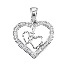 Sterling Silver Womens Round Diamond Triple Heart Outline Pendant 1/8 Cttw - £57.14 GBP