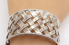 925 Sterling Silver - Vintage Basket Weave Design Wide Cuff Bracelet - BT2209 - £128.87 GBP