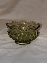 3” Fenton Avocado Green Scalloped Hobnail Taper Candle Holder with Flower Bowl - £17.19 GBP
