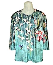 Top Blouse Hummingbird Floral PLUS Size 18-20 Bust 47&quot; Green Contemporary NWT - £16.27 GBP