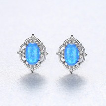 S925 Silver Earrings Opal Opal Zircon Stud Earrings - $22.00