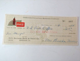 1952 Deridder La Coca Cola Bottling Co Bank Check Coke - £15.49 GBP