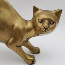 Large Solid Brass Cat Figurine Vintage Siamese Short Hair 15&quot; x 12” MCM Korea - £59.40 GBP