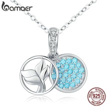 bamoer Blue Mermaid Fish Tail Pendant Necklaces for Women 925 Sterling Silver Ch - £20.21 GBP