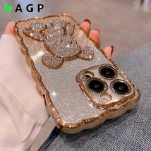 Bling Rhinestone Phone Case with Cute Bear for iPhone 14 13 Pro Max Plus Glitter - £10.65 GBP+