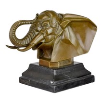 Elephant Head Real Bronze on Marble Base Statue Sculpture 6.30 in - $261.61