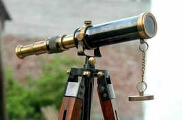 Nautical Design Antique Brass Spyglass Telescope With Wooden Tripod Mari... - $735.43 MXN