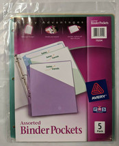5 Pack Avery® Binder Pockets Assorted Colors Acid Free Three Ring 8.5x11... - $5.94