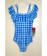 Kensie Girl Girl&#39;s Blue and White Checked One-Piece Swimsuit - UPF 50 - ... - £7.60 GBP
