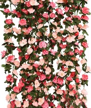 Party Joy Fake Rose Vine Artificial Flowers Hanging Rose Ivy Garland For, Pink. - $31.95