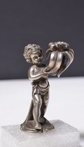 Late 19C antique miniature silver candlestick figurine child boy Putti - $252.00
