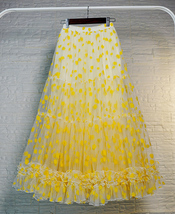 Yellow Tulle Maxi Skirt Outfit Women Plus Size Floral Tiered Tulle Skirt image 4