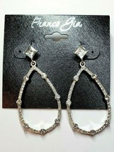 Franco Gia Silver Plated Earrings Cubic Zirconia Square W Teardrop Studs #52 - $17.79