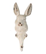 Distressed White Finish Cast Iron Whimsical Bunny Rabbit Wall Coat Hat Hook - $31.68 CAD
