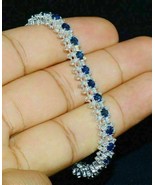 Round Lab Created Blue Sapphire &amp; CZ Tennis Bracelets 14K White Gold Plated - $335.31 CAD