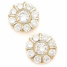 14K Solid Yellow Gold 10MM Cubic Zircon Flower Studs ER-PE30 - $201.95