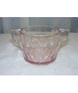 Vintage Depression Glass Pink Open Sugar Bowl Solid Handles Thumbprint P... - $19.79
