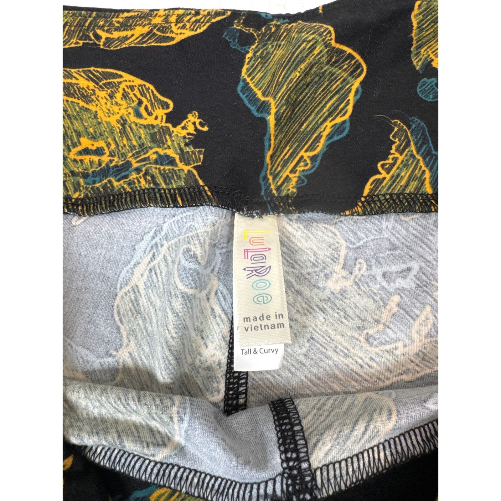 LuLaRoe Leggings World Travel Continents Yellow Blue Black Size Tall & Curvy TC Item image 3