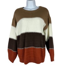 Angashion Womens Colorblock Sweater Small Horizontal Stripes Knit - $19.10