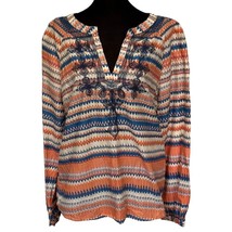 J Crew Women’s Top Large Multicolor Striped Embroidered Neon Aztec Blouse - £14.10 GBP