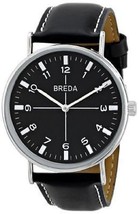 NWT Breda Men&#39;s 1646D Silver-Tone Black Band Watch - £37.94 GBP