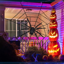 Halloween 8-Foot Spider Web with 28&quot; Black Spider, Outdoor Decor, Party Favors, - £18.83 GBP