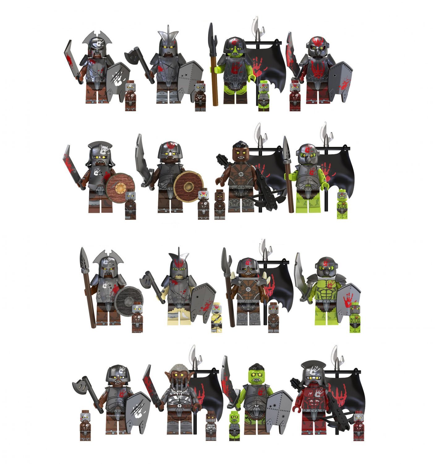 16pcs Uruk-hai and Orc Minifigures The Lord of the Rings Movie Sets
