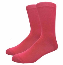 Solid Color Crew Cotton Dress Socks - Hot Pink - £4.52 GBP