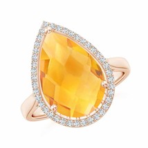 ANGARA Pear-Shaped Citrine Cocktail Ring with Diamond Halo for Women in 14K Gold - £890.23 GBP